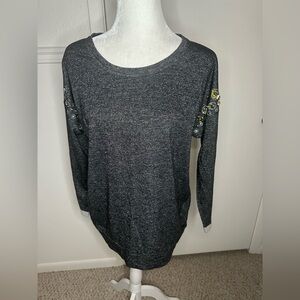 Cato Gray Relaxed Embellished Sequins Long Sleeve Sweatshirt size L